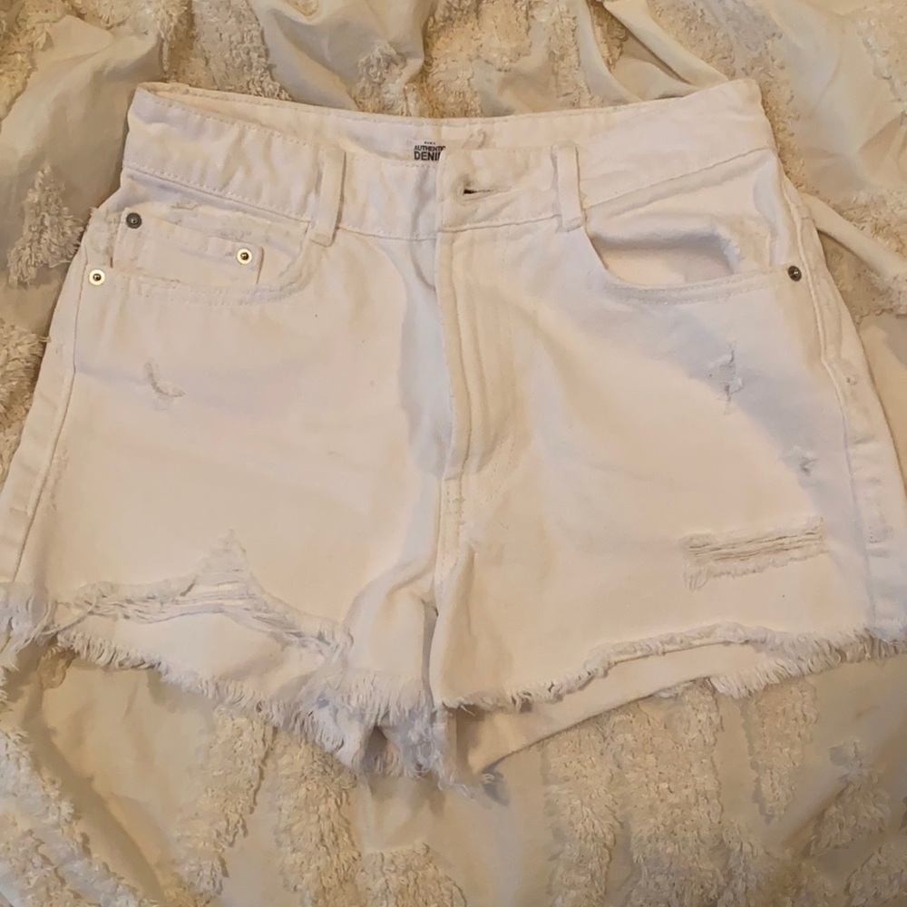 ZARA high rise white denim shorts